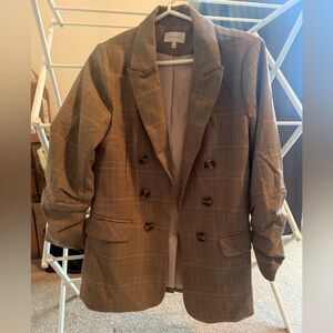 Skies Are Blue Tan Checkered Blazer